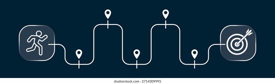 Línea de tiempo del viaje de la meta – Ilustración vectorial de seguimiento de hitos del camino del progreso