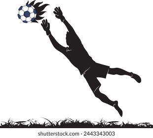 Goal keeper catching fire ball vector