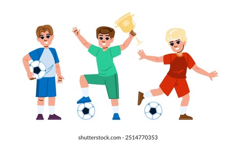 goal kid boy soccer  vector.  team coach, field kick, score play goal kid boy soccer character. people flat cartoon illustration