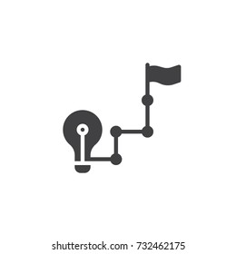 Goal with light bulb and flag icon vector, filled flat sign, solid pictogram isolated on white. Success symbol, logo illustration.