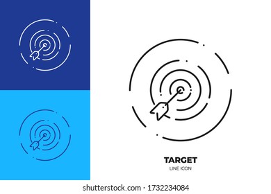 Goal line art vector icon. Outline symbol of dartboard. Success strategy pictogram made of thin stroke. Isolated on background.
