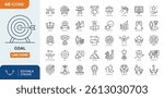 Goal line editable icon set. Containing mission, goals, success, achievement, medal, reward, aim, target, celebration, trophy, and more. editable stroke. vector illustration
