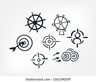 goal management focus line art doodle vector symbol sign concept  set