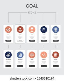 goal nfographic 10 steps UI design.target, wish, task, goal settingsimple icons