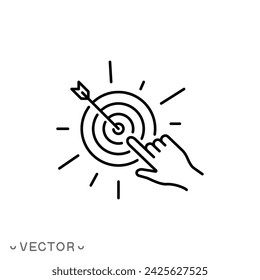 goal orientation icon, moving towards the target, success way, thin line symbol isolated on white background, editable stroke eps 10 vector illustration