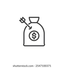 Goal oriented savings line icon. linear style sign for mobile concept and web design. Money bag with arrow outline vector icon. Purpose driven finance symbol, logo illustration. Vector graphics