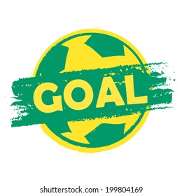 goal over soccer ball in green yellow Brazilian colors - drawn banner, football sport concept, vector