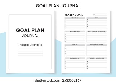 Goal Plan Journal Log Book design template, interior design with black and white paper