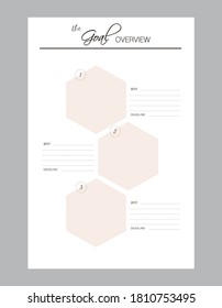 Goal planner sheets. Clear and simple printable to do list. Business organizer page. Paper sheet. Realistic vector illustration.