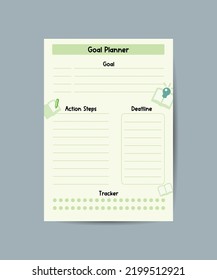 goal Planner Template Organizer and Schedule for Notes Goals Vector illustration.