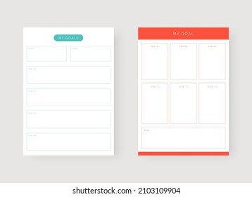 Goal planner template. Set of planner and to do list. Modern planner template set. Vector illustration.
