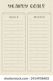 Goal planner template with woman print. Linear woman silhouette beige background blank printable sheet.