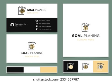 Goal planning logo design with editable slogan. Branding book and business card template.