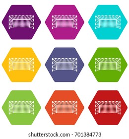 Goal post icon set many color hexahedron isolated on white vector illustration