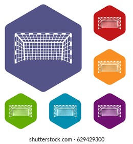 Goal post icons set hexagon isolated vector illustration