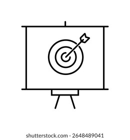 Goal, purpose black outline icon. Arrow hit to bully the eye. Achieve goals. Target concept. Trendy flat isolated symbol, sign for: illustration, logo, app, web design, dev, ui, ux, gui. Vector EPS 10