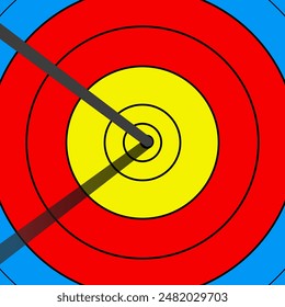 Goal, purpose flat color icon. Arrow hit to bully the eye. Achieve goals. Target concept. Trendy isolated symbol, sign for: illustration, background, app, web design, dev, ui, ux, gui. Vector EPS 10