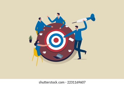 Goal setting. achievable target. Business team in a meeting around a large target. Illustration