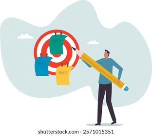 Goal setting, achievable target or purposeful objective, mission to accomplish or challenge to win for business success .business concept.flat character.