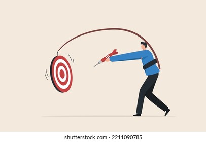 Goal setting. achieve goals to the ability. Take action for target. Focus on business goal.
Overcome yourself to success.  Businessman chasing dartboard.