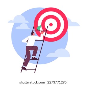 Goal setting and achievement, the businessman climbs up the ladder