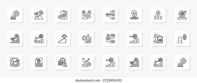Zielsetzung und Errungenschaft Kohärente minimalistische Vektorsymbole, die wichtige Ideen mit visueller Klarheit darstellen
