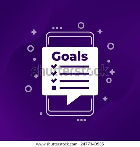 Goal setting app in a phone, vector design
