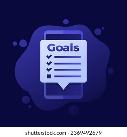Goal setting app in smartphone, vector design