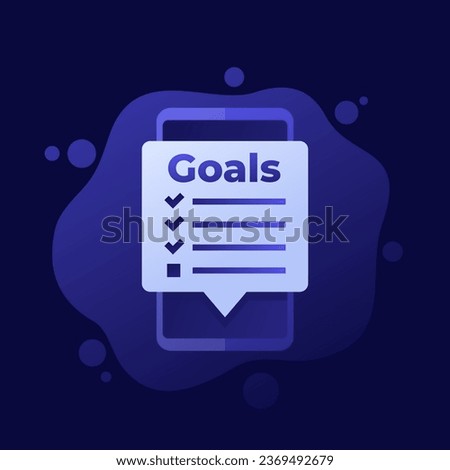 Goal setting app in smartphone, vector design