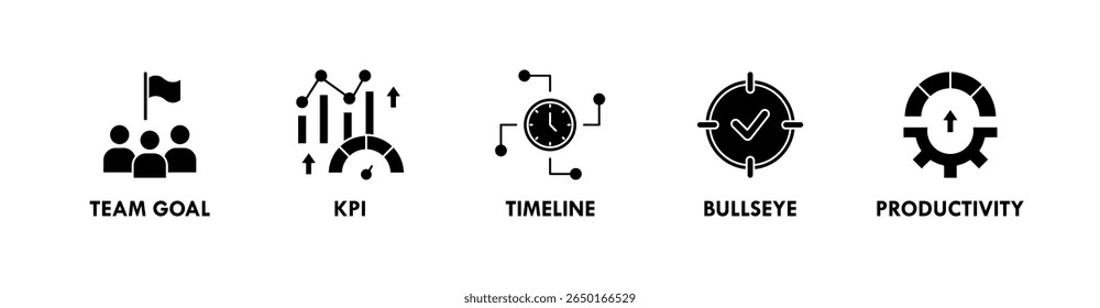 Goal Setting banner web icon illustration concept with icon of team goal, kpi, timeline, bullseye, and productivity