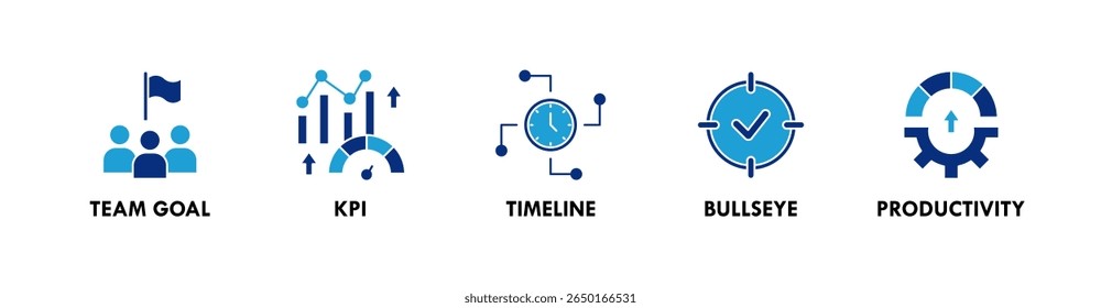Goal Setting banner web icon illustration concept with icon of team goal, kpi, timeline, bullseye, and productivity