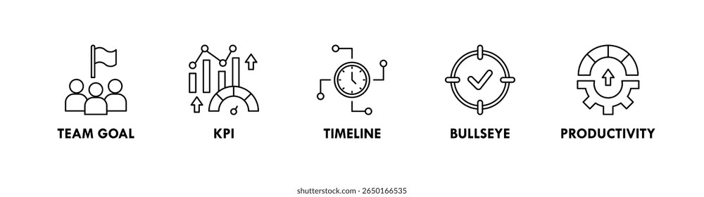 Goal Setting banner web icon illustration concept with icon of team goal, kpi, timeline, bullseye, and productivity