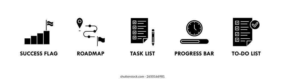 Goal Setting banner web icon illustration concept with icon of success flag, roadmap, task list, progress bar, and to do list