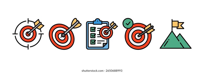 Goal Setting con Set Multiple Style Collection, Containing design Focus Target, Target Achieved, Target Dartboard, Goal Planner, Achievement