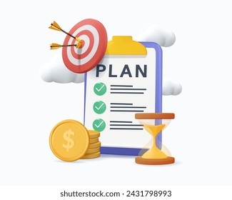 Goal Setting concept, business time management. Charting financial targets with structured planning and precision. Achieving monetary objectives. 3D vector illustration