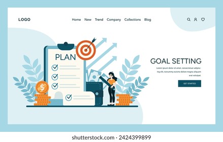 Goal Setting concept. Charting financial targets with structured planning and precision. Achieving monetary objectives. Flat vector illustration