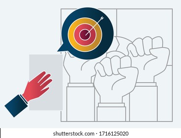 Concepto de establecimiento de objetivos sobre fondo blanco. Diseño creativo de ideas. Ilustración vectorial plana para plantilla, folleto o presentación.