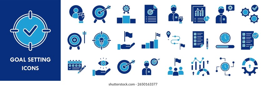 Goal Setting icon collection set. Containing design goal, business, strategy, development, management