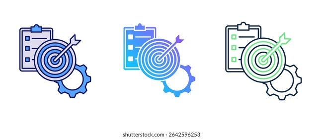 Icono de ajuste de objetivos representado por el icono de ajuste de objetivos Azul, línea doble, estilo de doble tono.
