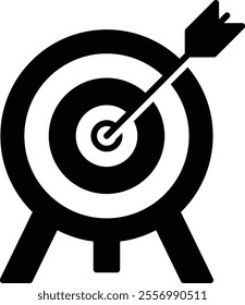 Goal Setting icon. A target with an arrow symbolizing achieving objectives and focus. Commonly used in productivity and planning tools. Black flat syle.