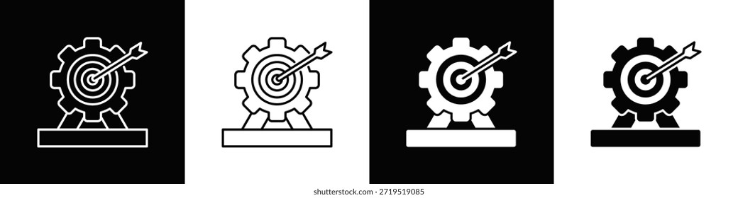 Icono de ajuste de objetivos con estilo minimalista blanco negro variante