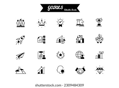 Iconos de configuración de objetivos. Objetivos, Aspiraciones, Objetivos, Ambiciones, Objetivos, Intenciones, Resoluciones, Persecuciones, Sueños, Deseos, y más.