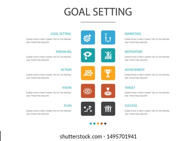 goal setting Infographic 10 option concept.dream big, action, vision, strategy icons