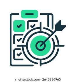 Icono de línea de establecimiento de objetivos, símbolo de esquema para objetivos de negocio, enfoque de planificación, hitos estratégicos, impulso de productividad y objetivo de éxito. Icono de signo de Vector.