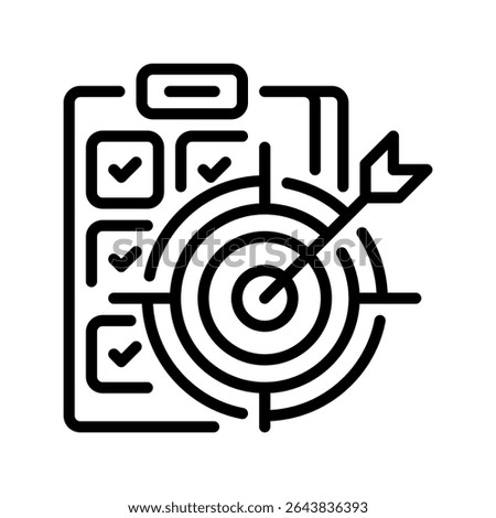 Goal Setting Line Icon, Outline Symbol for Business Objectives, Planning Focus, Strategic Milestones, Productivity Drive, and Success Target. Vector Sign Icon.