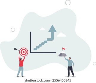 Goal setting for measurable business target achievement .Smart strategy and plan for successful objective reaching .flat characters.