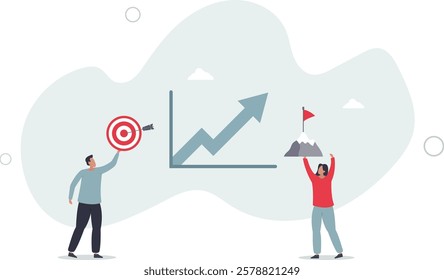 Goal setting for measurable business target achievement . Smart strategy and plan for successful objective reaching .flat characters.