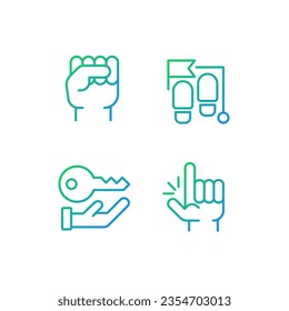 Goal setting pixel perfect gradient linear vector icons set. Development and progress. Process stages. Thin line contour symbol designs bundle. Isolated outline illustrations collection