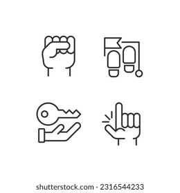 Goal setting pixel perfect linear icons set. Development and progress. Process stages. Corporate access. Customizable thin line symbols. Isolated vector outline illustrations. Editable stroke