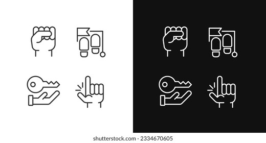 Goal setting pixel perfect linear icons set for dark, light mode. Development and progress. Corporate access. Thin line symbols for night, day theme. Isolated illustrations. Editable stroke